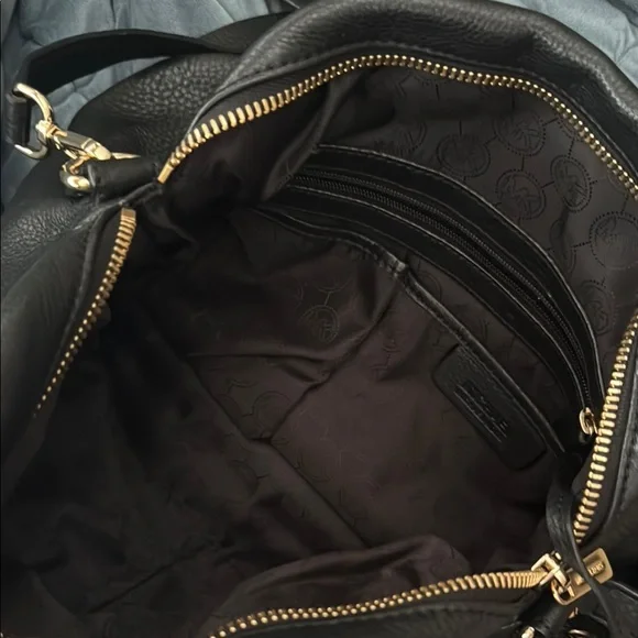 Michael Kors Black Leather Shoulder Bag with Gold Accents - Picture 2 of 3